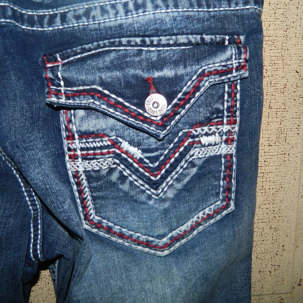 True Luck Thick Stitch Embroidered Dark Jeans Mens Sz 34/30 (T-28)